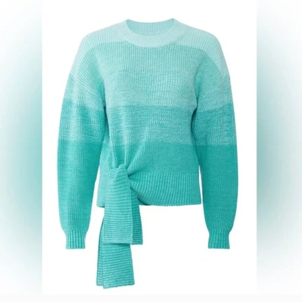 Parker Hampton Teal Blue Colorblock Tie Hem Crewneck Sweater Wool Blend Size XS